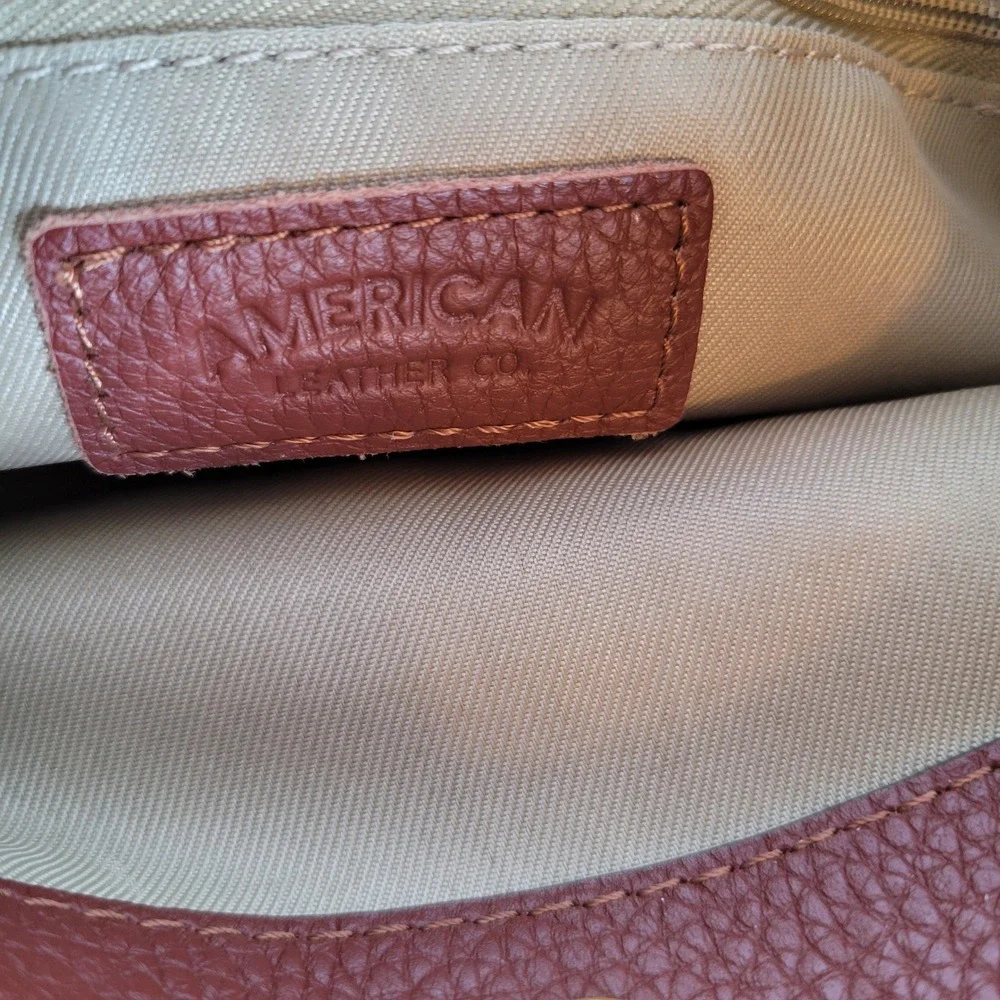 American Leather Co Womens Triple Entry Satchel Raffia Leather Bag Medium Tan